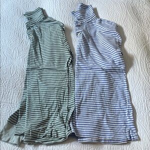 Crewcuts Green & Blue Striped Cotton Knit Long Sleeved Polo Shirts, Size XLarge